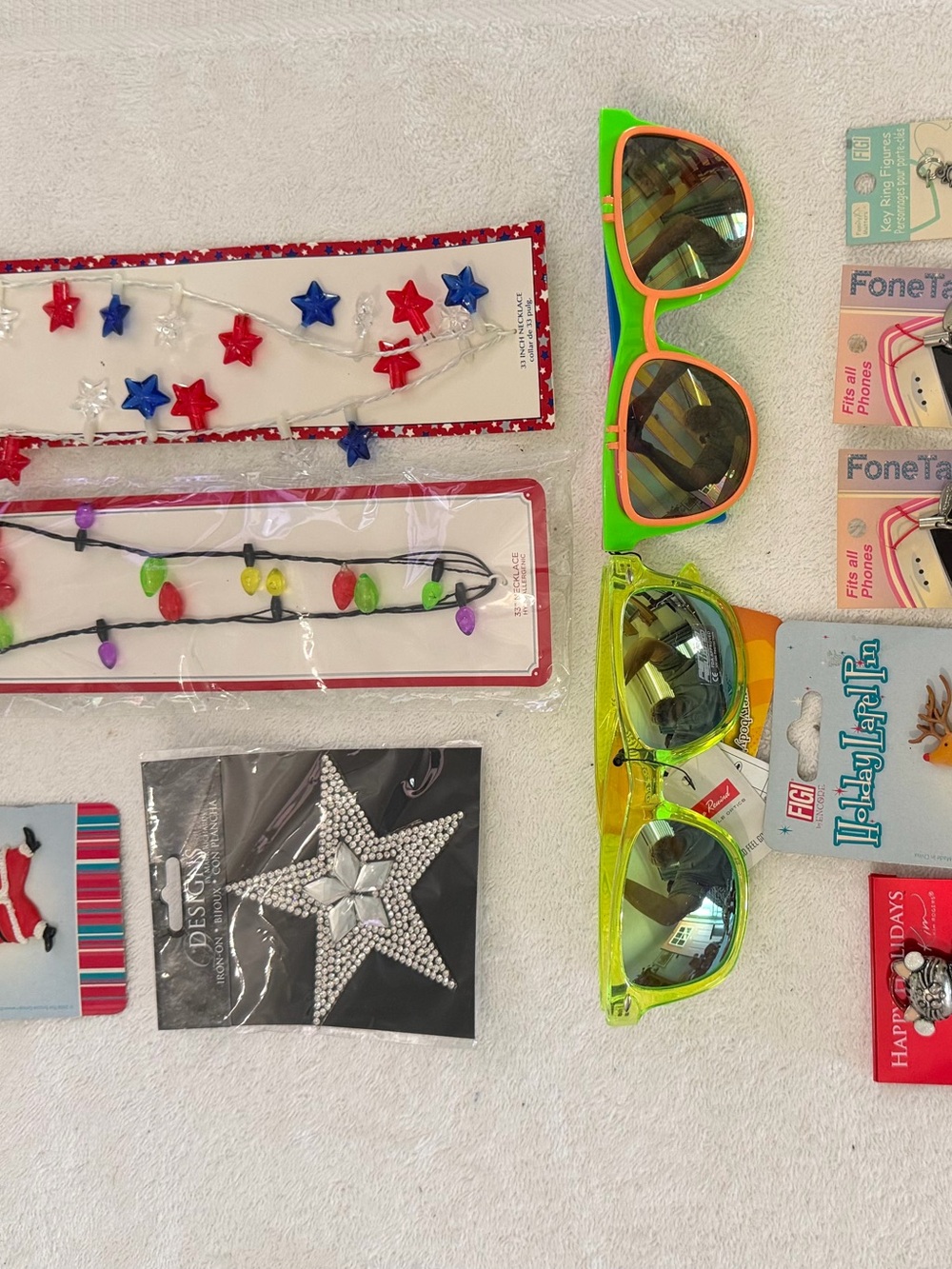 Lot of 11 novelty & holiday accessories-retro sunglasses, pins, necklaces, &more